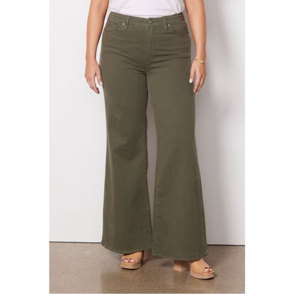 Good American Women's Size 24 Green Good Waist Palazzo Wide Leg Pant Jeans - Picture 1 of 11